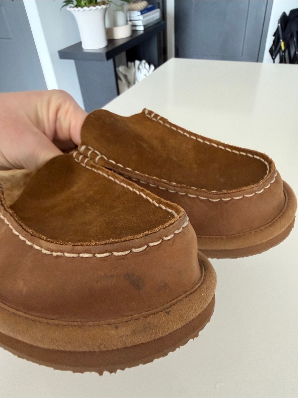 L.L. Bean Brown Suede Shearling Slip-Ons - Picture 8 of 8